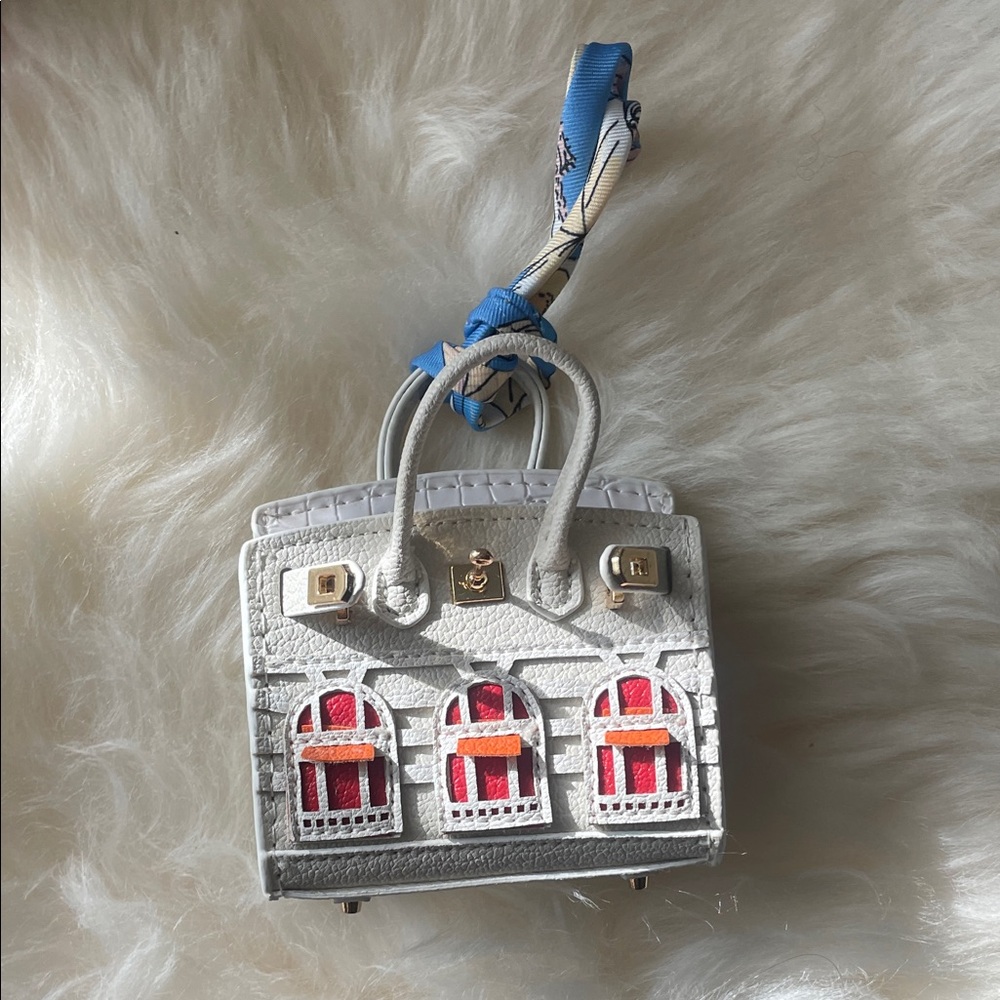 White Mini Women's Handbag with Red Accent Window Motif